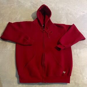 Vintage 90s Discus Athletic Men Large Red Full Zip Hoodie Sweatshirt Made in USA